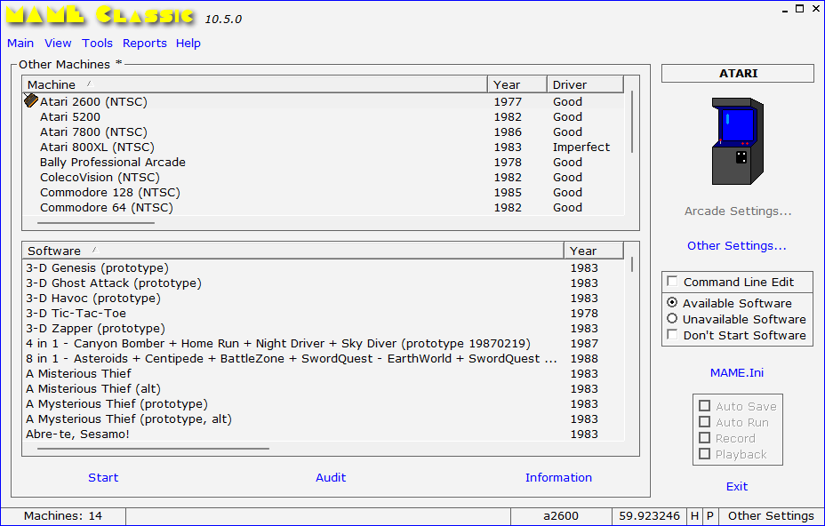 Screen with software lists